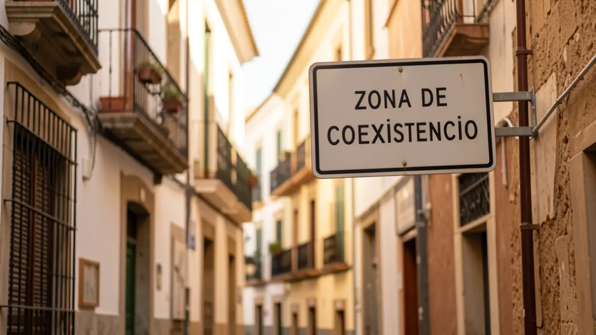 Senyal de 'zona de coexistència' amb límit de velocitat a Ciutat Vella, València.