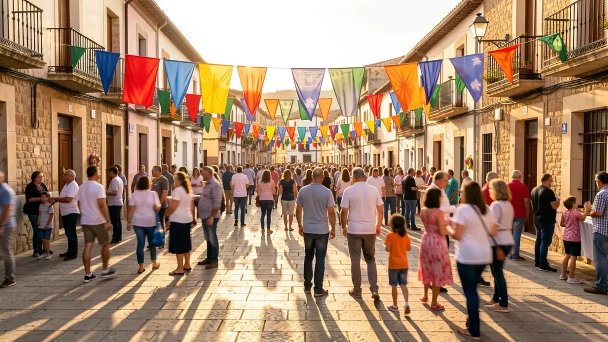 Imatge genèrica d'una plaça de poble valencià amb ambient festiu.