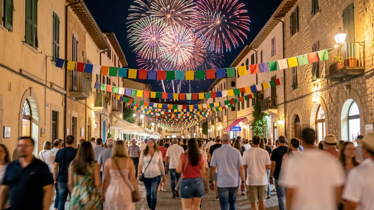 Imatge genèrica d'una festa popular al carrer amb focs artificials.