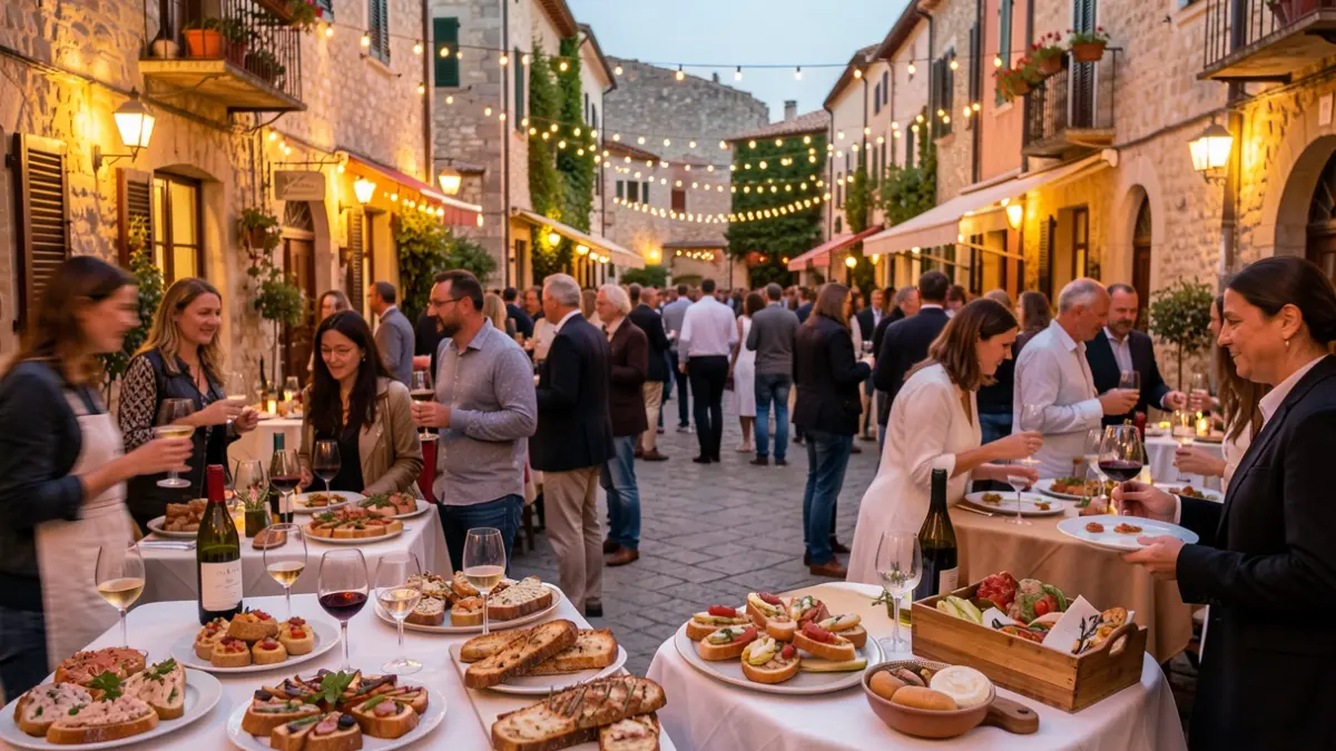 Generic image of a gastronomic event with a festive atmosphere and tapas.