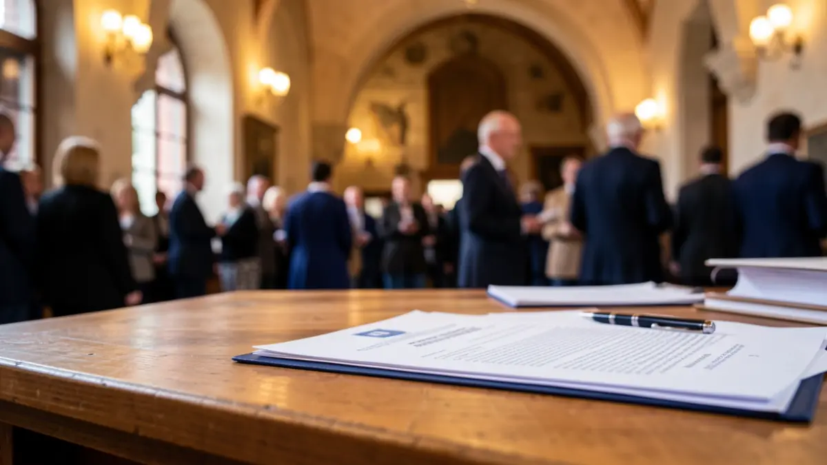 Imagen genérica de un escritorio con documentos y un bolígrafo en un interior de ayuntamiento.
