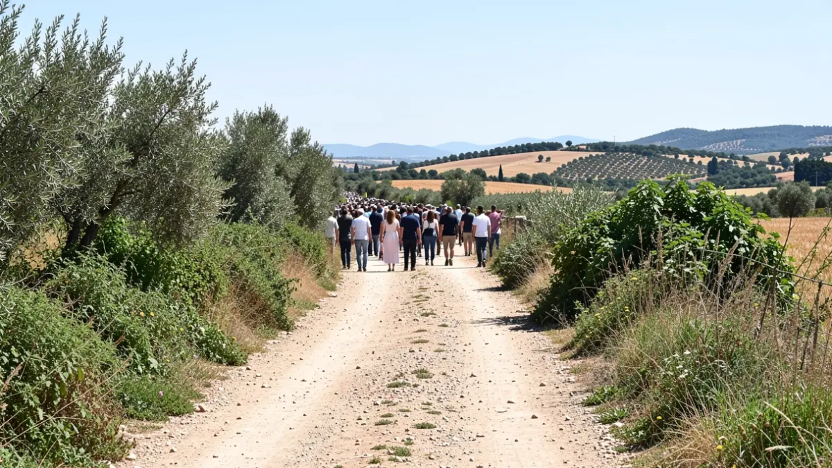 Generic image of a rural road with growing vegetation on the sides.