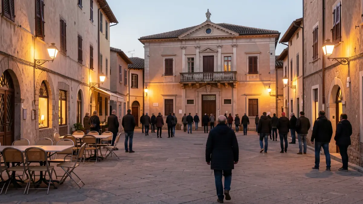 Generic image of a Mediterranean town square at dusk with the town hall in the background.