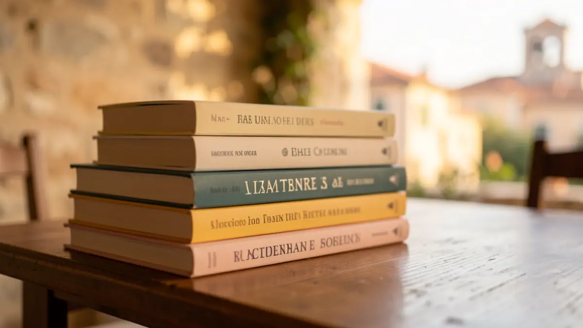 Generic image of stacked books in a warm setting.