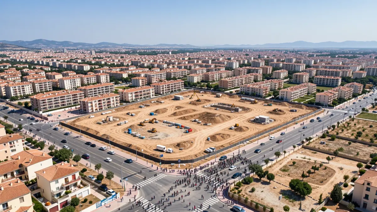 Aerial view of an urban development area in Valencia with new constructions.