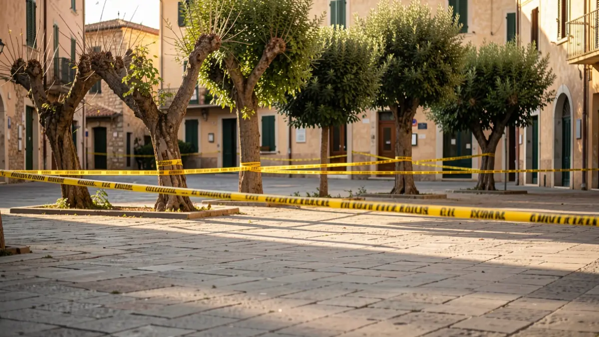 Generic image of a cordoned-off square with affected trees.