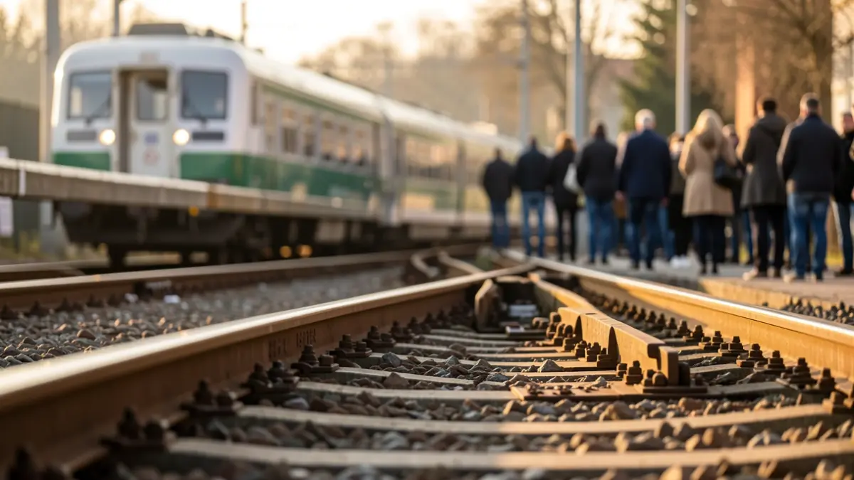 Generic image of train tracks with a train in the background.