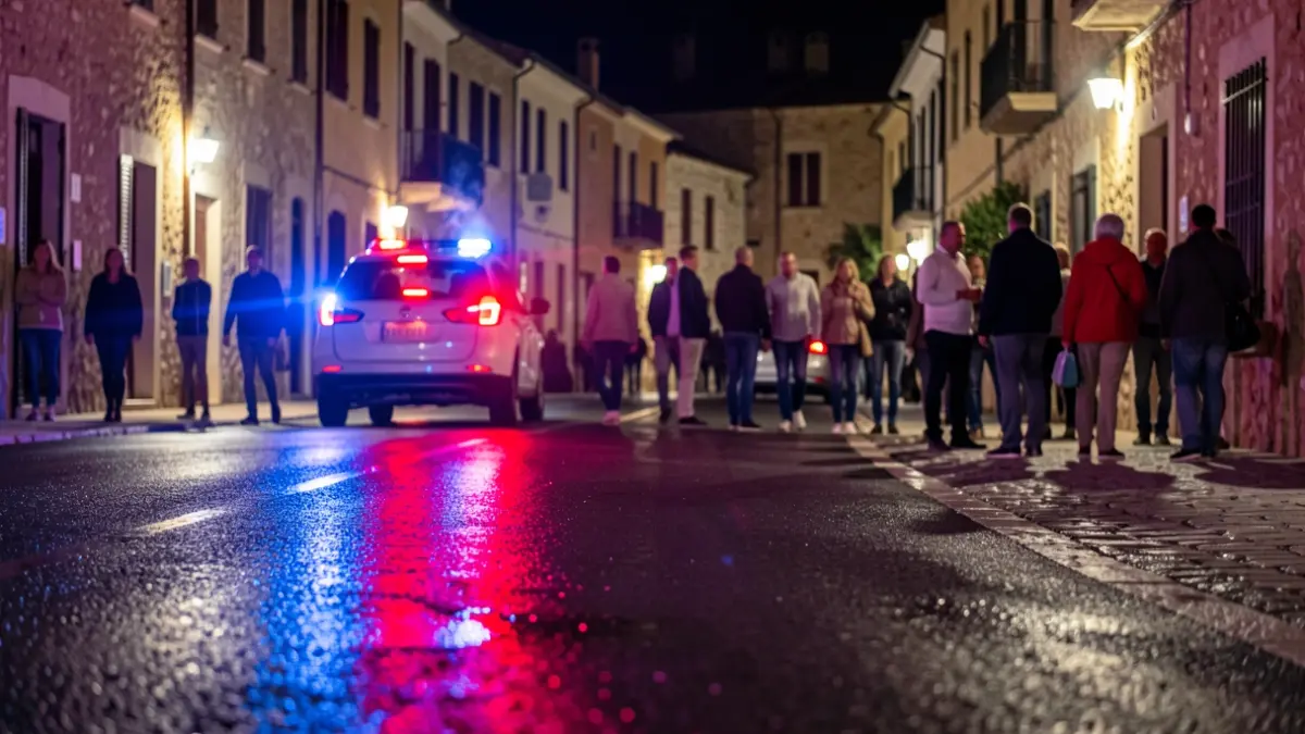 Imatge genèrica de llums d'emergència policials reflectint-se en asfalt mullat.