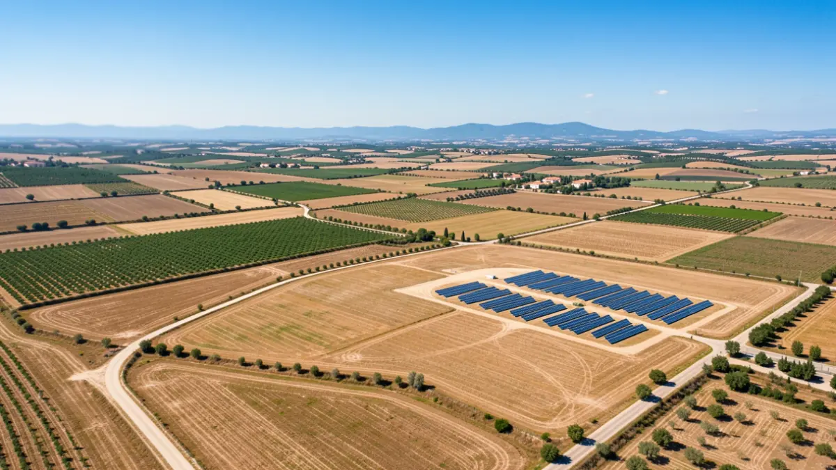 Generic image of agricultural fields with solar panels in La Plana Baixa.