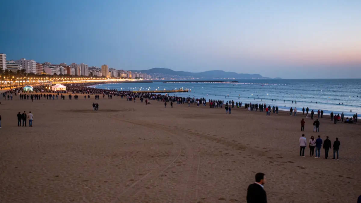 General view of El Postiguet beach in Alicante with the fireworks area.