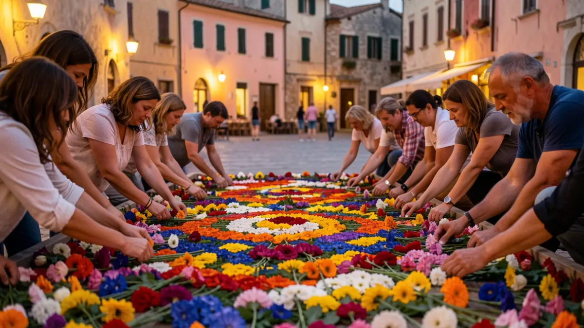 Generic image of a floral mosaic being constructed in the city.
