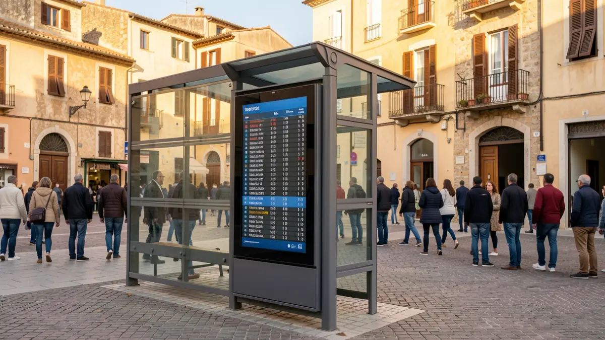 Imatge genèrica d'una parada d'autobús moderna en un entorn mediterrani.