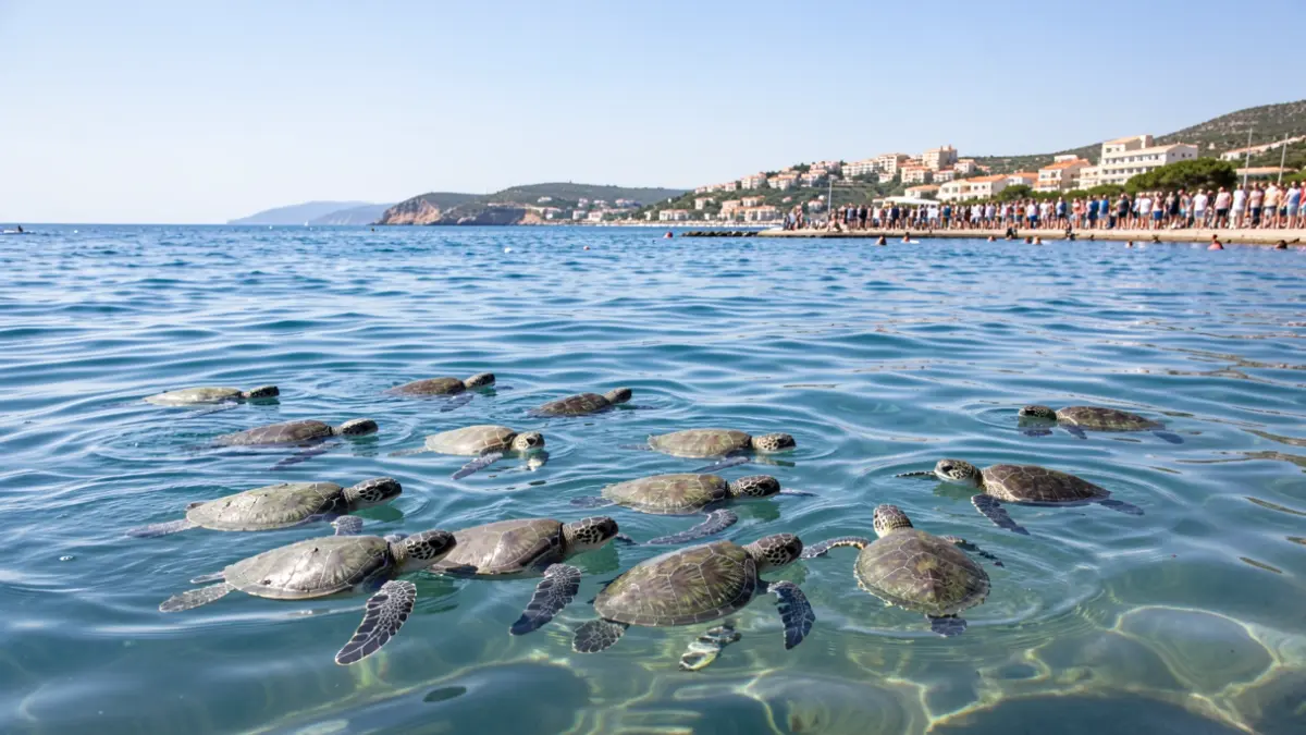 Sea turtles swimming in Mediterranean waters near Dénia.