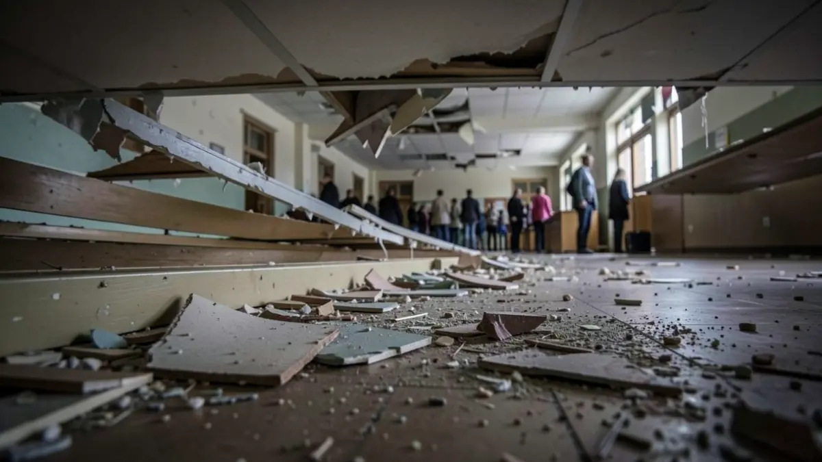 Generic image of a damaged school ceiling with debris.