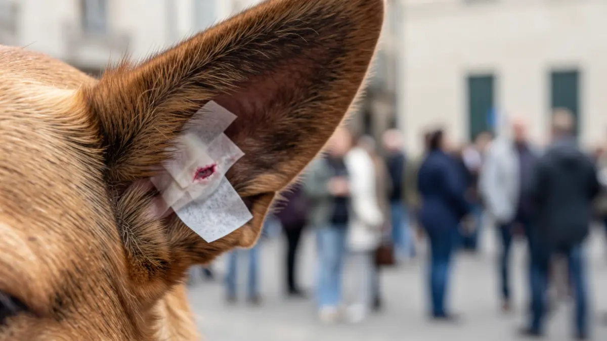Imatge genèrica d'una orella ferida amb embenat mèdic.