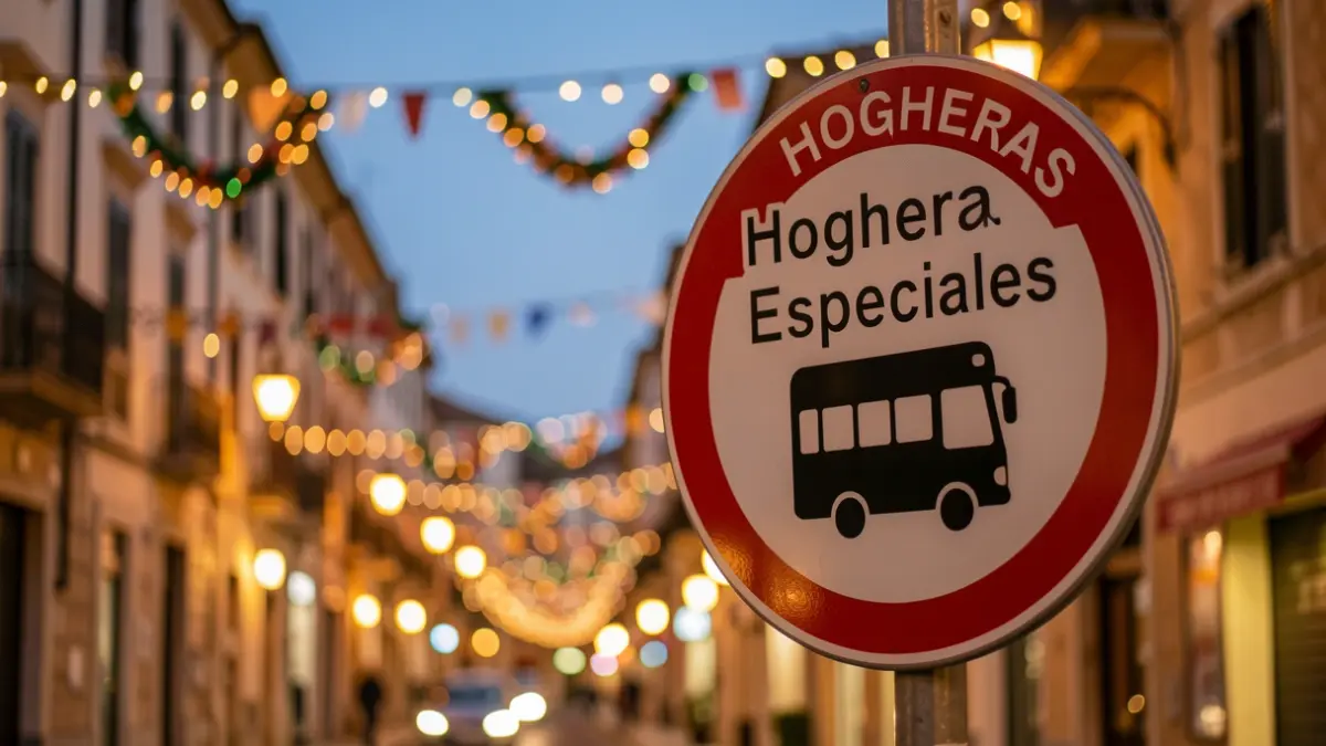 Generic image of a special bus sign for the Hogueras festivities in a Mediterranean city.