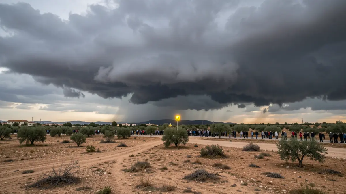 Imatge genèrica de núvols de tempesta sobre un paisatge sec.