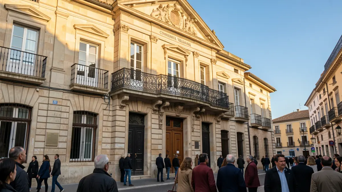 Facade of the Benetússer Town Hall with an iron balcony and afternoon light.
