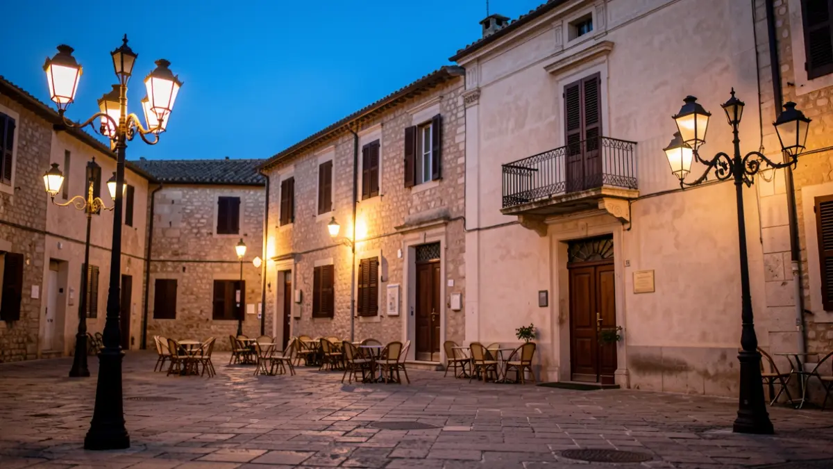 Imagen genérica de una plaza de pueblo mediterráneo al atardecer con la fachada de un ayuntamiento.