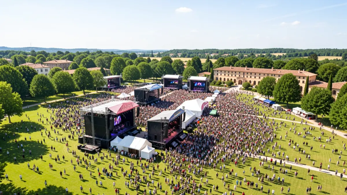 Generic image of an outdoor music festival with multiple stages and audience.
