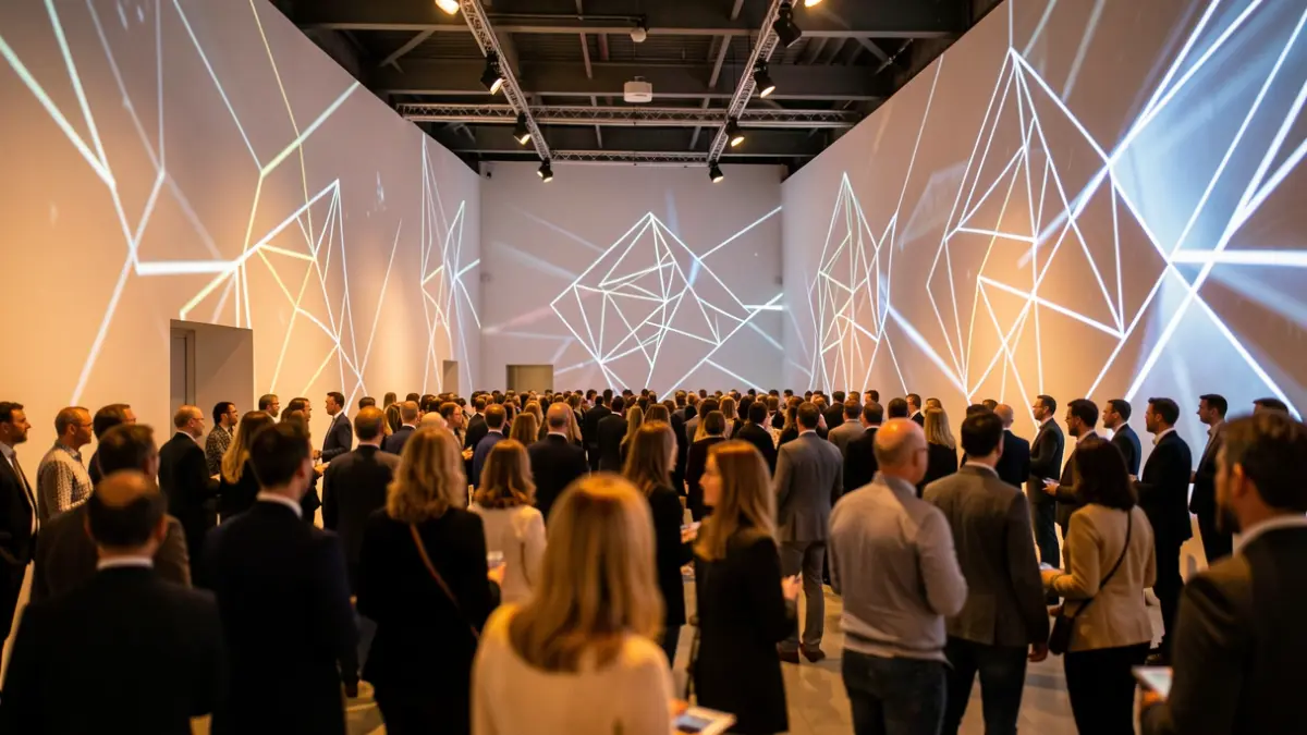Imagen genérica de una instalación de arte digital con proyecciones de luz.