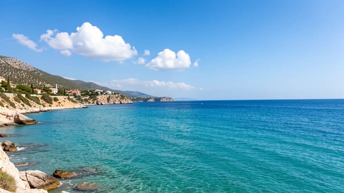 Generic image of the Mediterranean coast with blue sky and clear water.