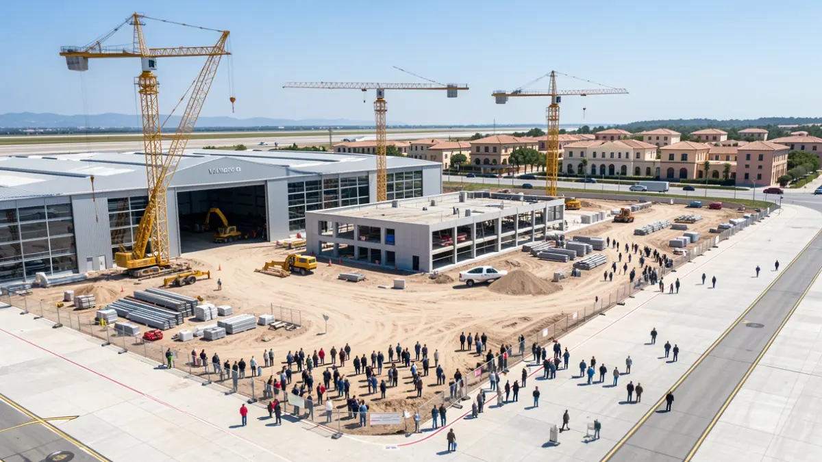 Imatge genèrica de la construcció d'un hangar a l'Aeroport de València.