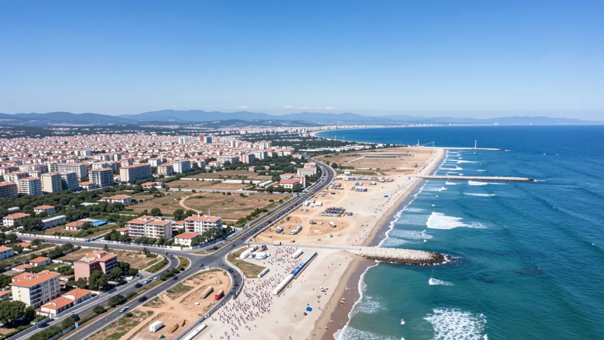 Aerial view of Burriana's coast with urban development.