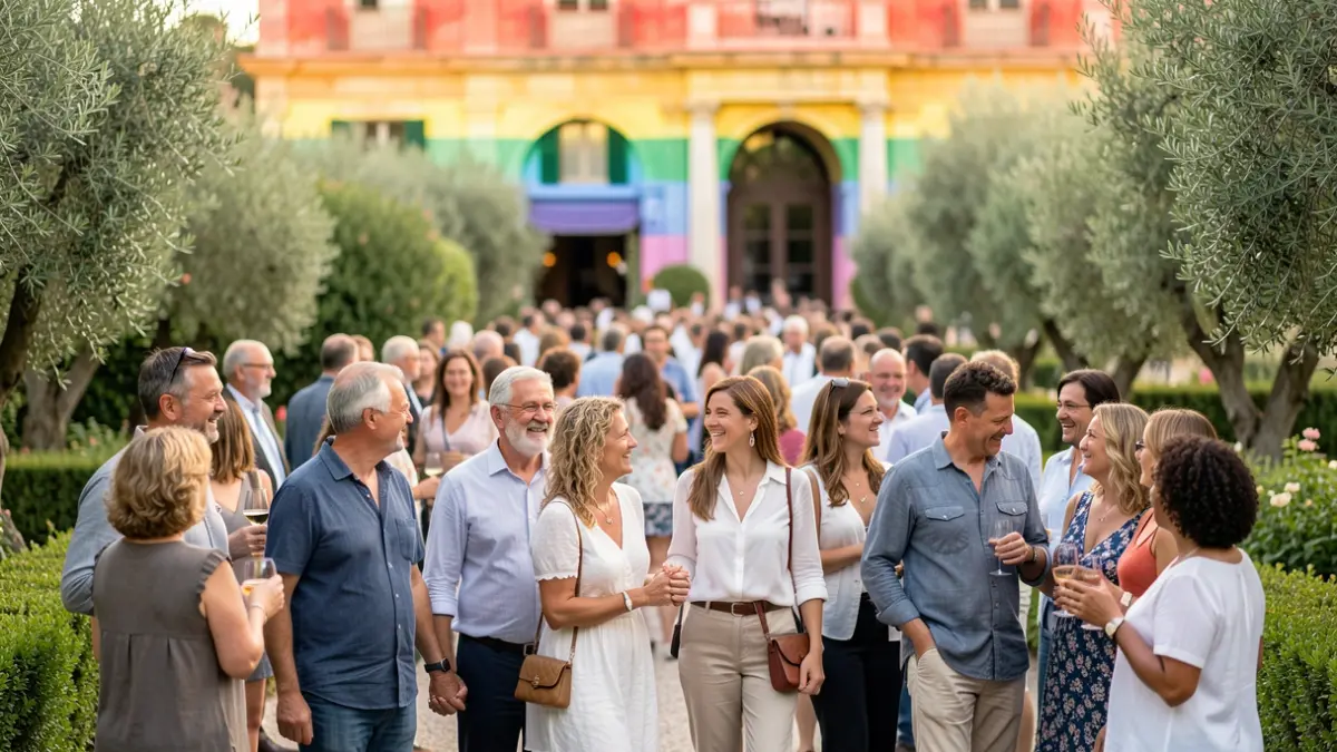 Generic image of the LGTBI Pride celebration with diverse people and colorful lighting.