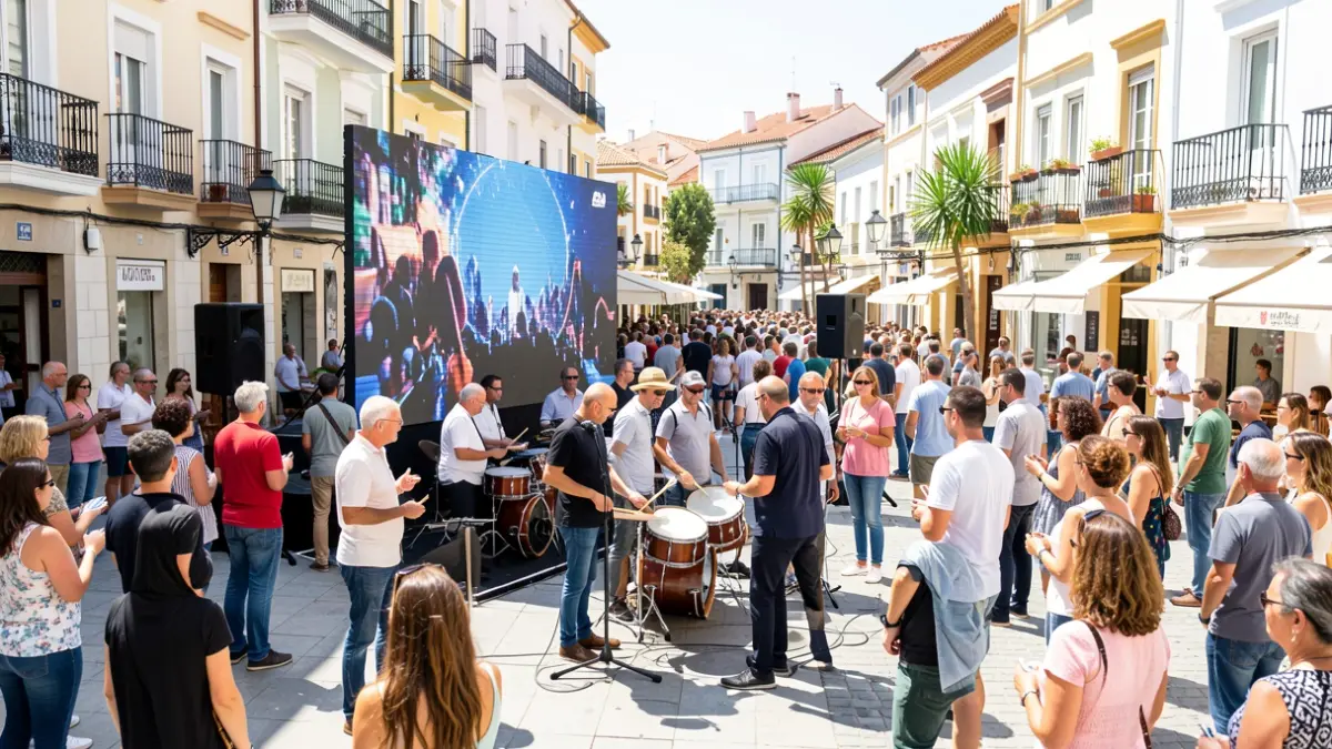 Imatge genèrica d'un esdeveniment musical al carrer amb bateristes i públic.