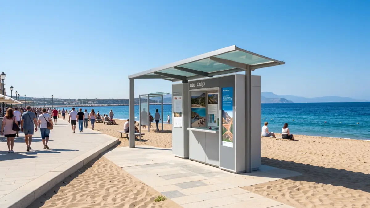 Image of a new tourist information module on Calp's beach.