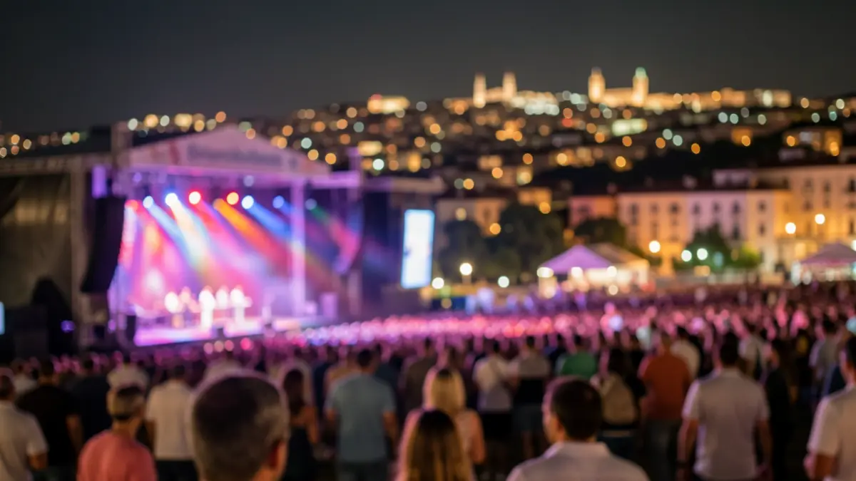 Generic image of an outdoor music festival with lights and crowd in the background.
