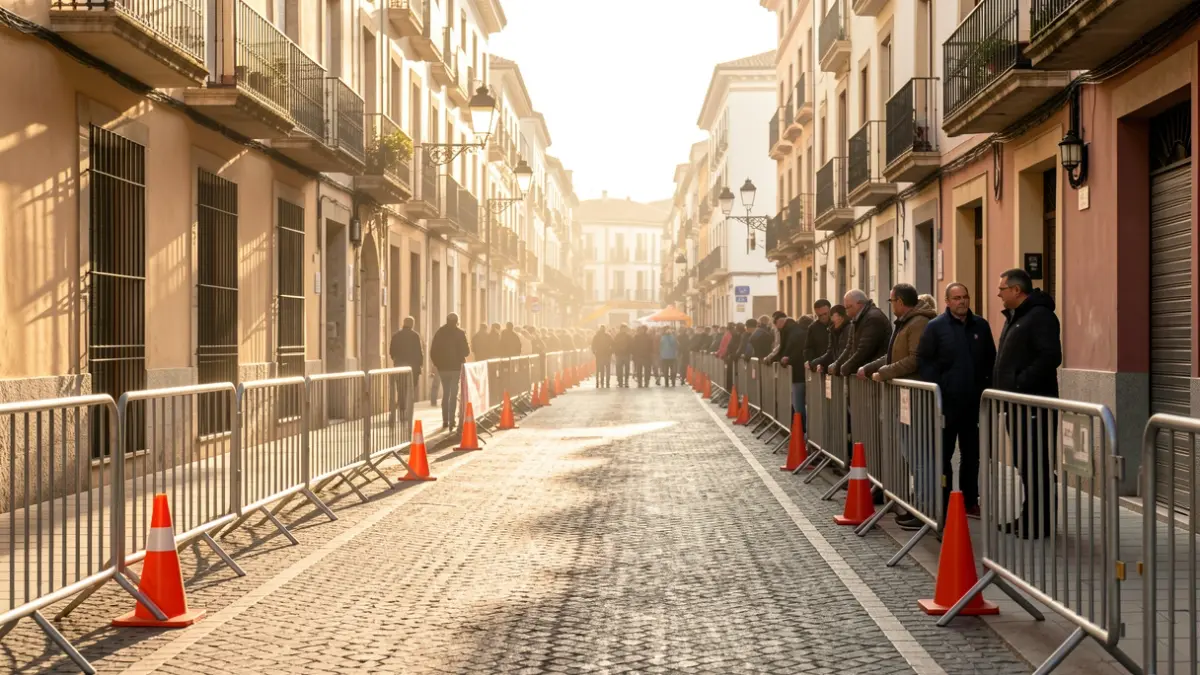 Imagen genérica de una calle de Valencia con señales de cierre por una carrera.