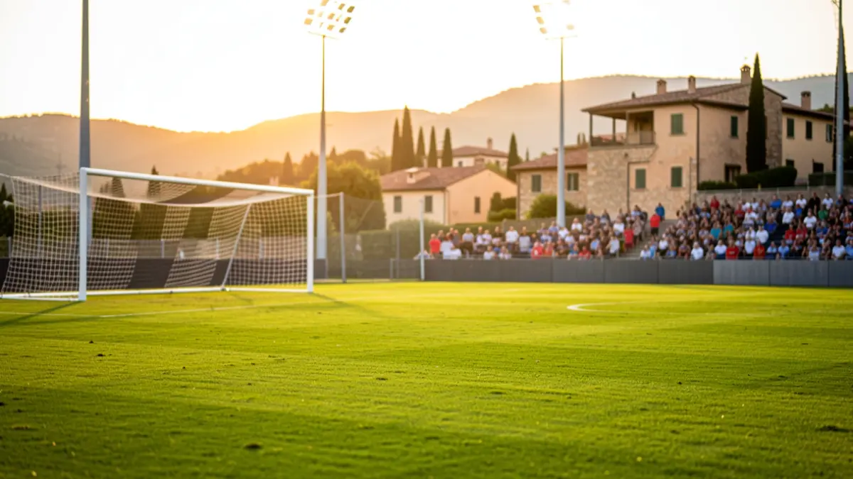 Imatge genèrica d'un camp de futbol mediterrani al capvespre, preparat per a un torneig.