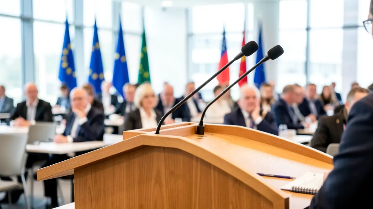 Image of a podium with a microphone at a local governance conference.