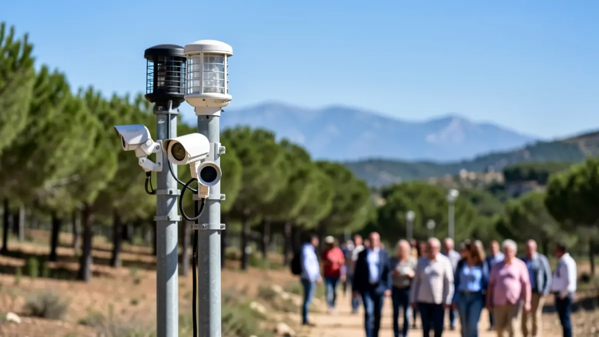 Imatge genèrica de sensors i càmeres de vigilància forestal instal·lats en un paisatge mediterrani.