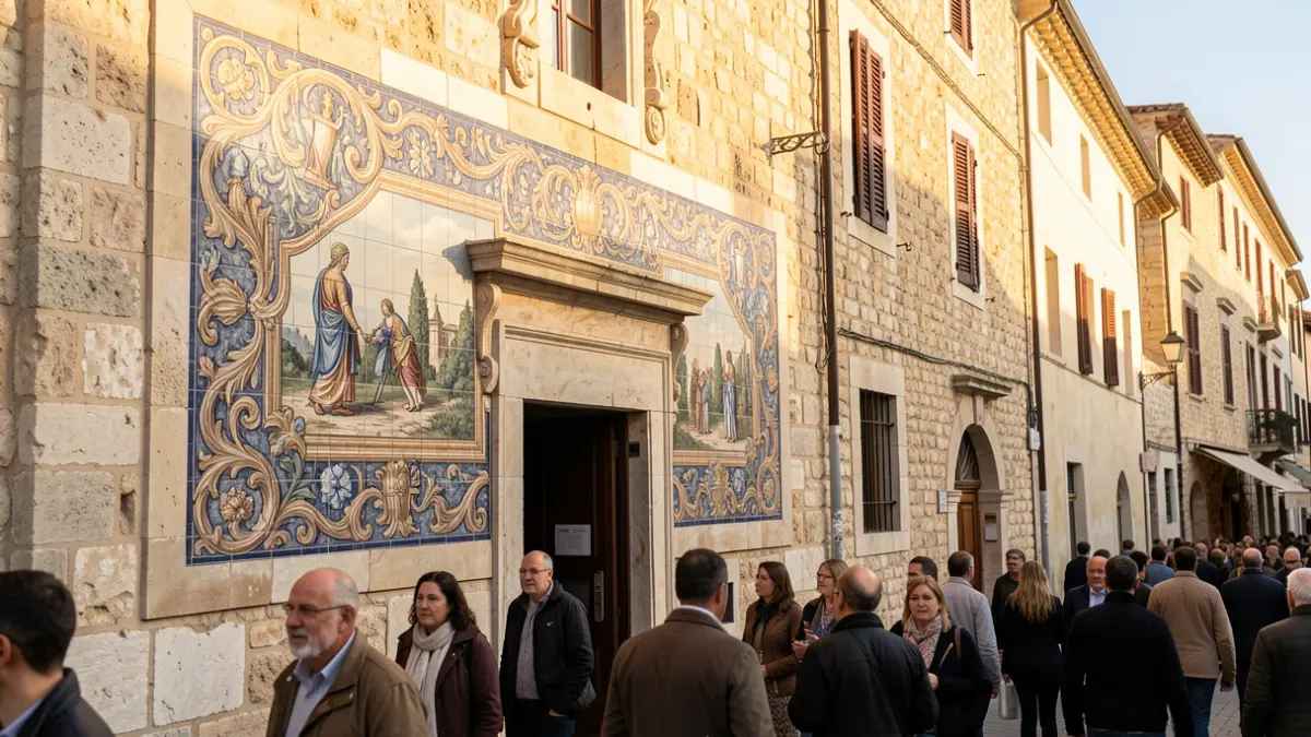Mural ceràmic commemoratiu en la Casa dels Pescadors de Catarroja durant la festivitat de Sant Pere.
