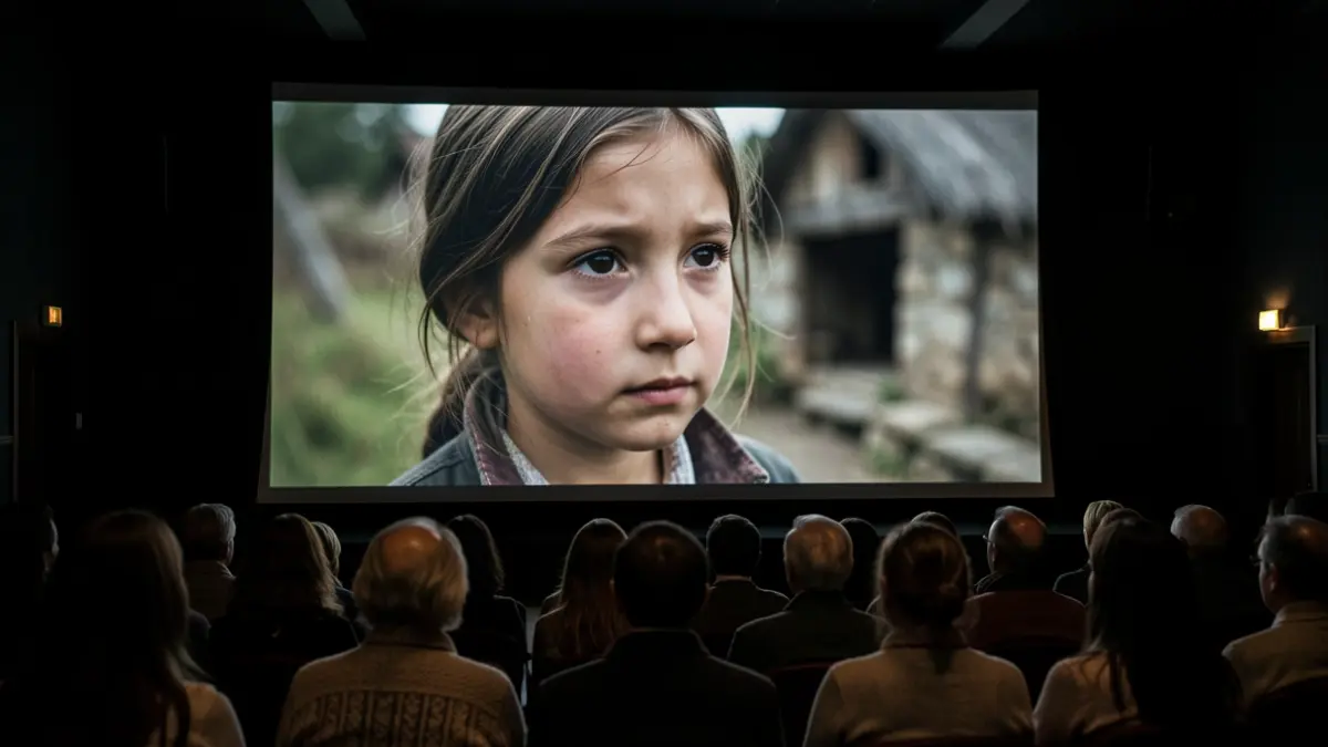 Imagen genérica de una pantalla de cine con el retrato de una joven.