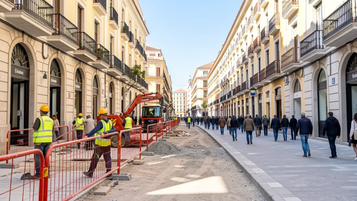 Imatge genèrica d'obres en una via urbana de València.