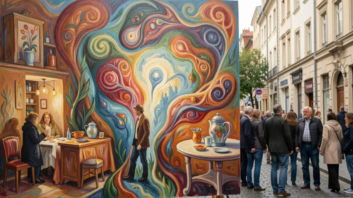 Imatge genèrica d'una pintura abstracta amb formes orgàniques i colors vius.