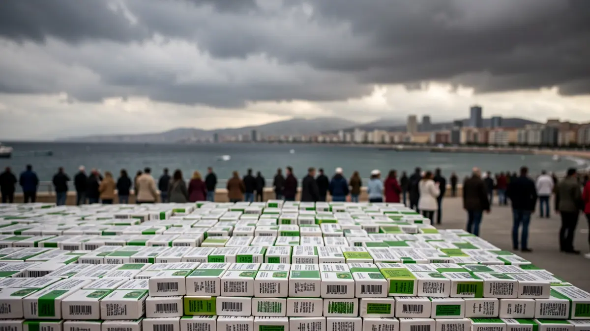 Imatge genèrica de tones de cocaïna confiscada amb la ciutat de València al fons.