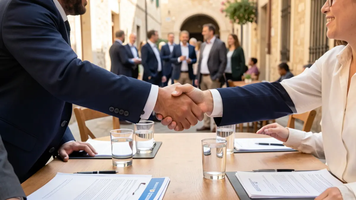 Generic image of hands collaborating in a Mediterranean business setting.