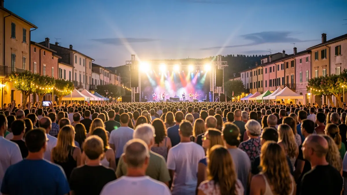Imatge genèrica d'un festival de música a l'aire lliure al capvespre.
