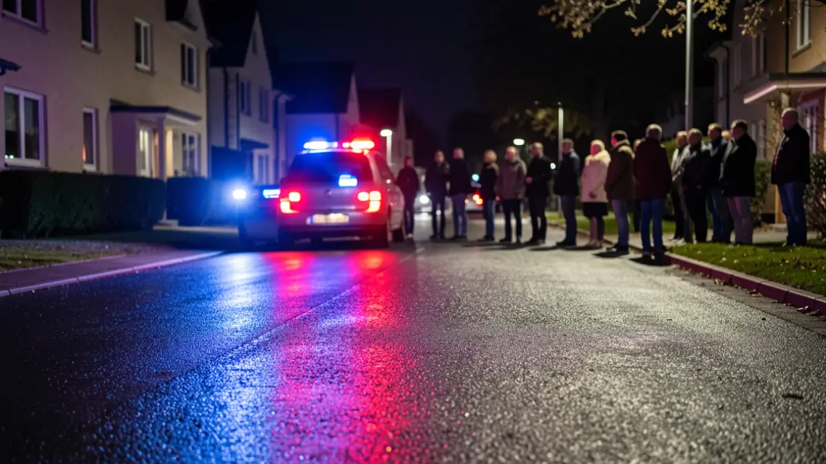 Generic image of police emergency lights reflecting on wet asphalt at night.