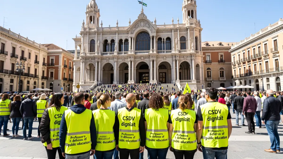 Generic image of protesters with yellow vests in front of the Palau de la Música in Valencia.