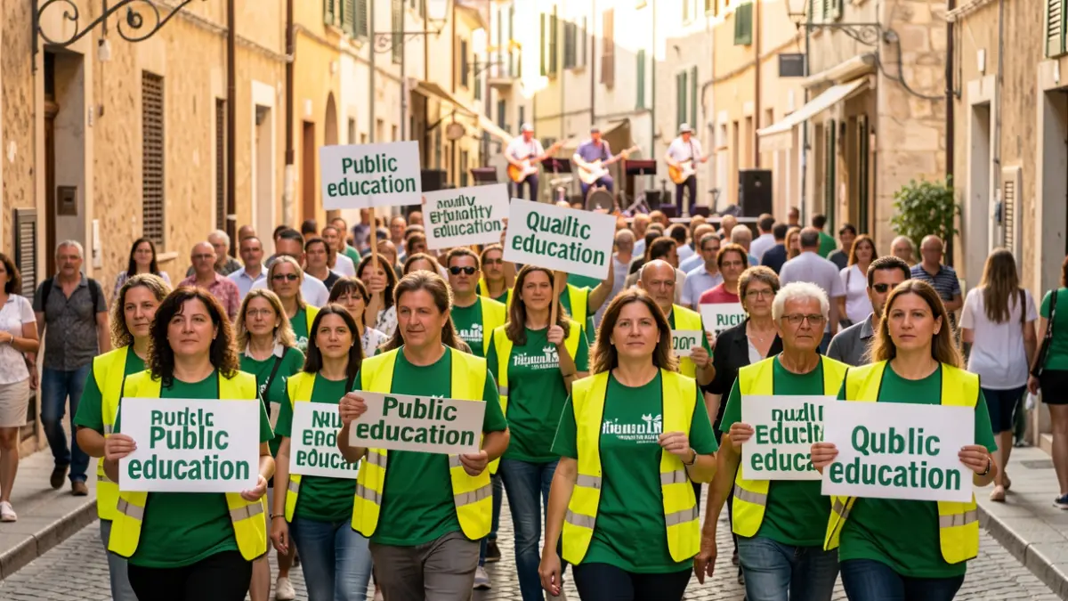 Generic image of teachers demonstrating in the streets of Valencia with signs.