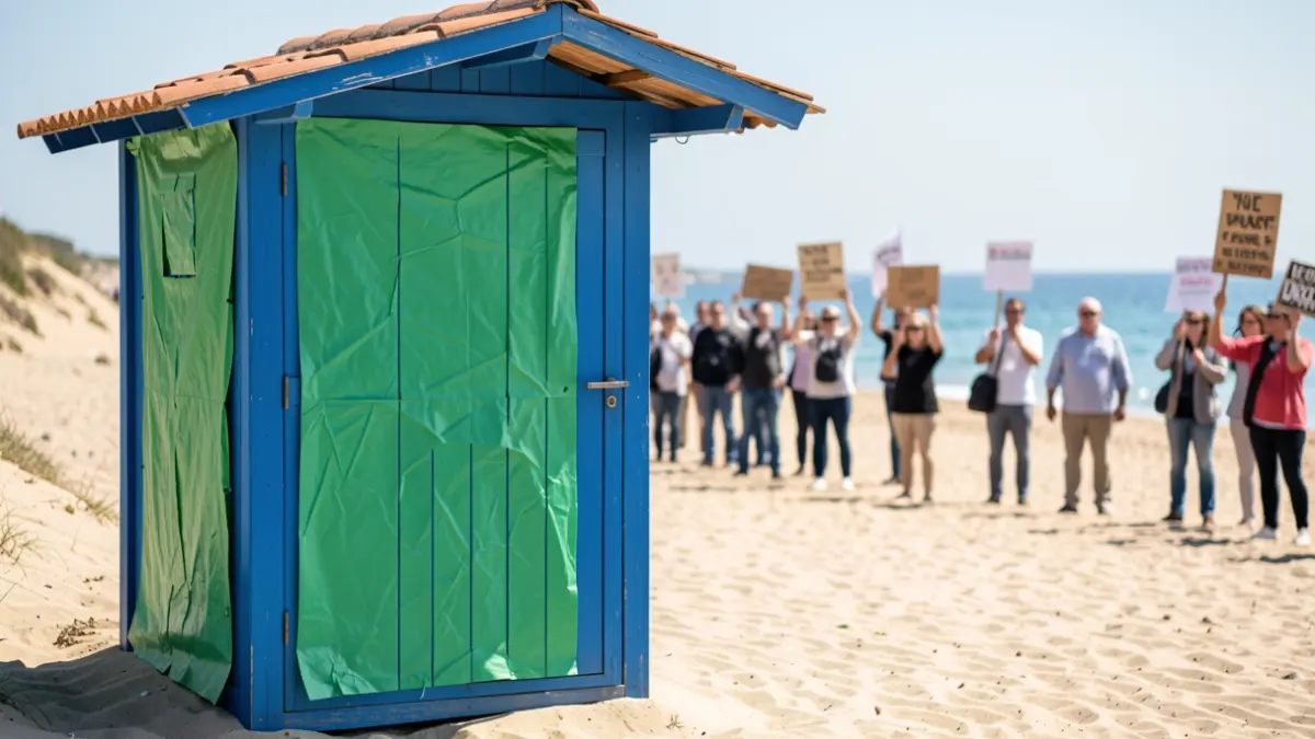 Imagen genérica de la puerta de la Barraca en Xàbia cubierta de papel verde durante una protesta de docentes.