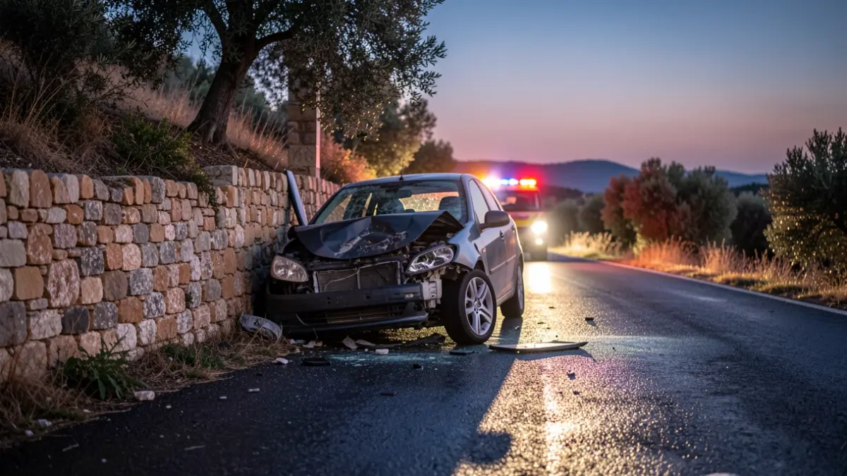 Imatge genèrica d'un accident de trànsit amb un cotxe estavellat contra un mur.