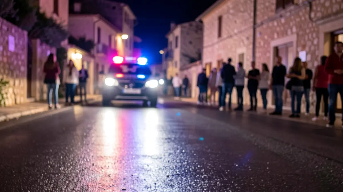 Generic image of emergency lights reflecting on wet asphalt at night.