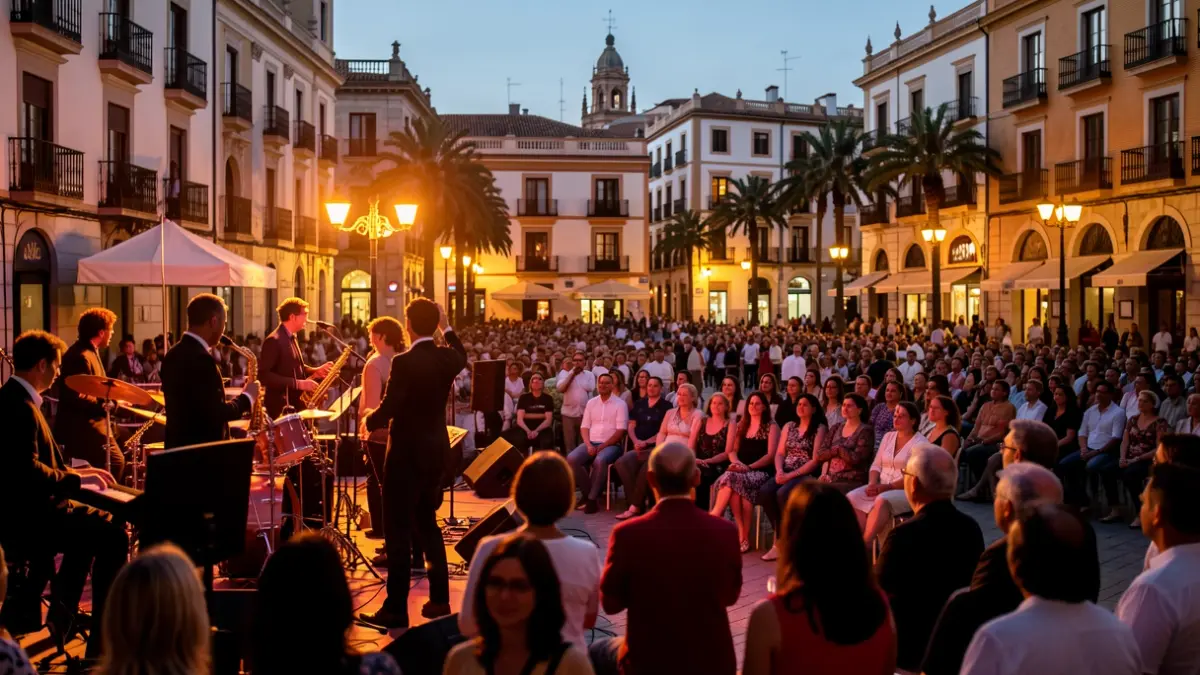 Imagen genérica de un festival de jazz en Valencia con público y músicos en segundo plano.